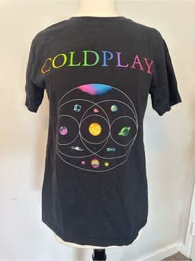 Coldplay Black Graphic Band Tee with Rainbow Logo